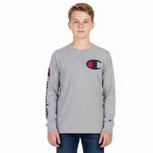 Champion Youth Boy XL Heather Gray Long Sleeve Tee T Shirt Top Casual Sporty